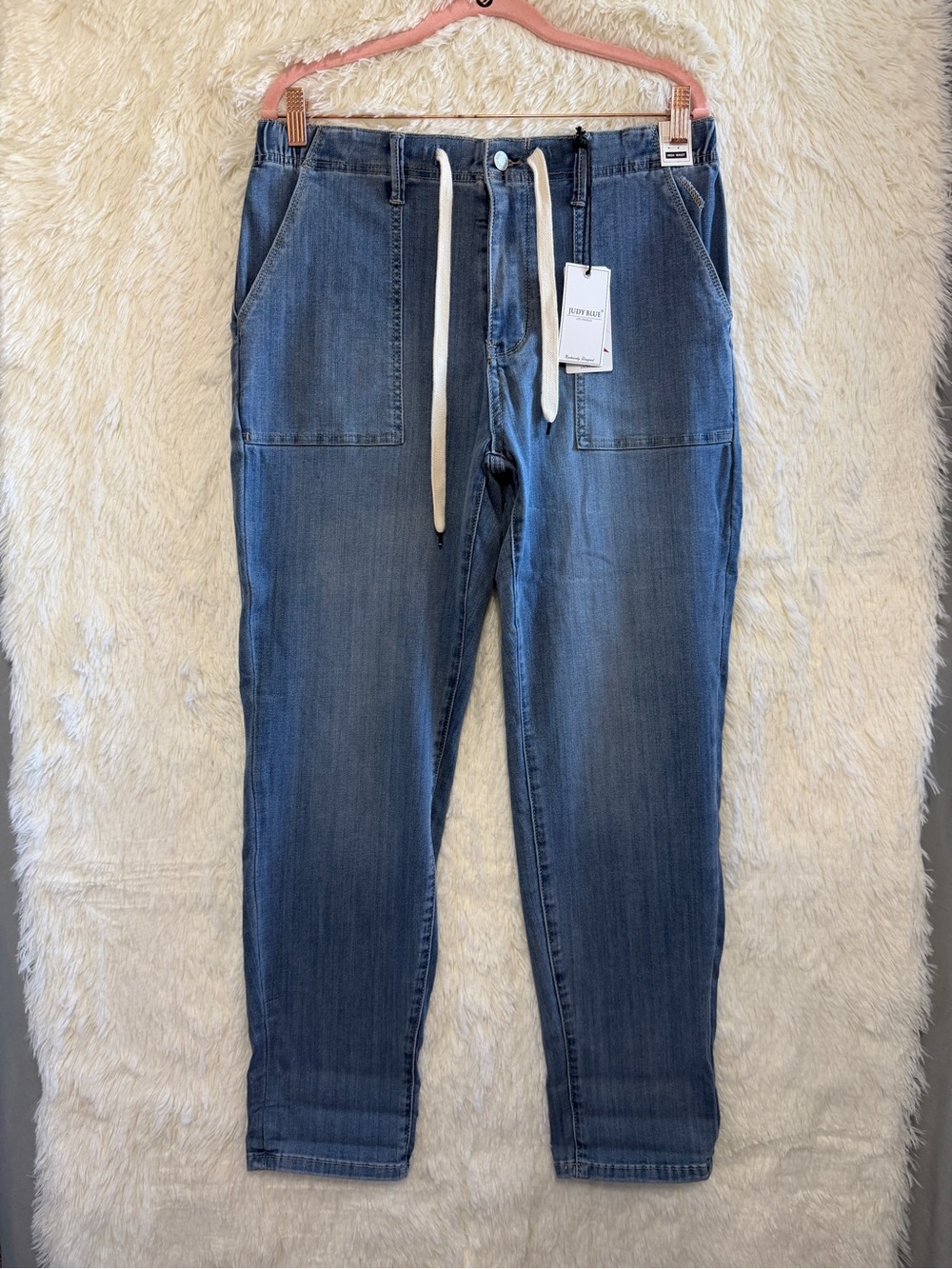 NWT Judy Blue Womens Hi Rise Denim Joggers Size 11 / 30 Blue Stretchy Drawstring